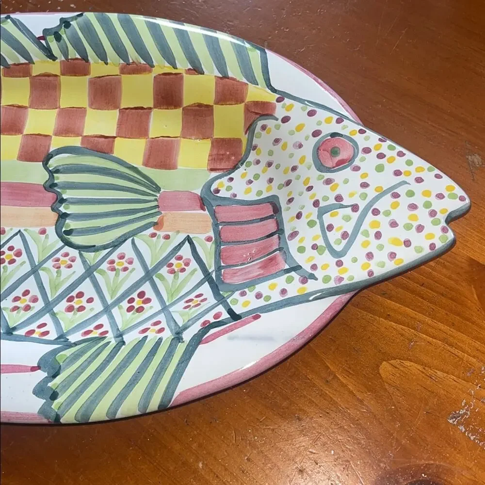 Rare Mackenzie Childs Colorful Fish-Shaped Ceramic Platter 19” Vintage - Picture 2 of 6